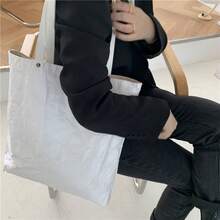 Damenhandtasche, gewaschenes Kraftpapier (Lederimitat), große Umhängetasche mit Schultergurt, einfarbiger Einkaufsbeutel, Handtasche mit großer Kapazität, Damenhandtasche - Schwarz - Übersicht 2
