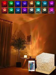 1個 RGB 波浪投影燈 - USB 供電立方體燈,遙控可調光,打造時尚房間裝飾,適用於臥室、家庭劇院、房間裝飾、節日禮物、婚禮、戶外露營 - 水波紋 - 查看 4