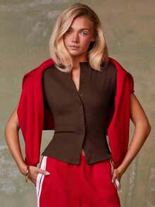 Cárdigan rojo casual para mujer - Marrón - Ver 3