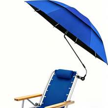1pc Foldable Double Layer Outdoor Beach Umbrella, 46.8 Inch, With 360 Degree Rotating Adjustable Universal Clamp, Reinforced Iron Frame, UV Protection, Suitable For Camping, Fishing, Yard, Pool, Leisure, Summer Gift - A - View 15