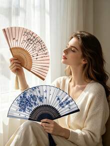 2pcs Vintage Printed Folding Fans With Tassels, Portable Bamboo Hand Fans For Cooling, Suitable For Beach, Wedding, Music Festival, Daily Use, Gift For Women - Fan - View 5
