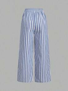 Set de 3 pantalones rectos sueltos de cintura alta con cordón y bolsillos, de unicolor y versátiles, adecuados para primavera/verano - Multicolor - Ver 5