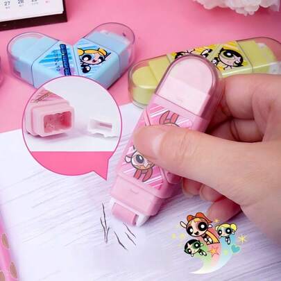  1pc Warner Bros. Official "The Powerpuff Girls" Series Heart-Shaped Roller Eraser, Creative Stationery, Suitable For Office, School, Rewards, Birthday, Party, Holiday And Back To School Gifts (Random Style)