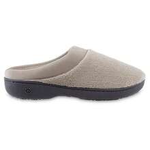 Isotoner Womens Terry And Satin Slip On Cushioned Slipper With Memory Foam For Indoor/Outdoor Comfort - Stone - View 5