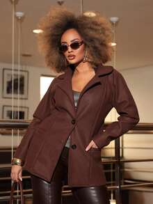 Women's Medium Overcoat With Pockets And Buttons, Elegant Wool, Winter - Rust Brown - View 4