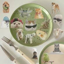 50张可爱卡通动物猫狗表情包奶牛仓鼠趣味透明贴纸PET材质，适用于手机、笔记本电脑、剪贴簿、日记本、汽车、摩托车、水瓶、行李箱等装饰，生日圣诞礼物 - 卡其色 - 查看 8