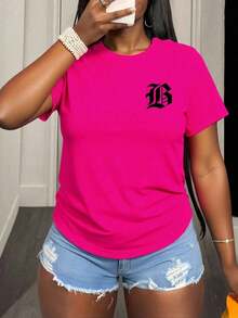 Free Shipping, Local Delivery In Mexico, Delivery In 4 Days. Women's Fitted Short-Sleeve Casual T-Shirt, Printed Blouses For Women's Clothing. - 紫紅色 - 查看 5