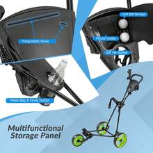 GOFLAME Folding Golf Pull Trolley 3-Wheel Golf Push Cart With Scoreboard Storage Net Umbrella & Cup Holder - Green - View 5