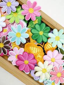60pcs Random Floral, Butterfly, Bee Embroidered Patches, Clothing Ripped Hole Repair & Decor, Handmade DIY Accessories - Multicolor - View 7