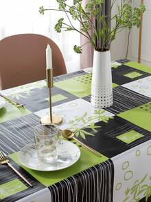 1 pieza Mantel rectangular a cuadros verdes y negros con estampado de hojas, de compuesto de PVC y franela, impermeable, a prueba de aceite y a prueba de derrames, fácil de limpiar y reutilizable para la cocina, el comedor, fiestas y decoración del hogar - Multicolor - Ver 4