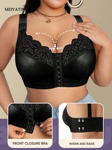 MEIYATING Plus Size Women Lace Wireless Bra, Sexy Lingerie Lift And Gather Bust Support - Black - View 5