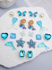 Set de 26 piezas de botones decorativos elegantes franceses con moños y flores para DIY en sandalias - Azul menta - Ver 2