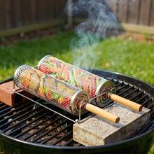 Bộ dụng cụ nướng BBQ bằng thép không gỉ 2 món, giỏ nướng BBQ ngoài trời di động, giá nướng hình tròn bằng thép không gỉ di động, phụ kiện nướng BBQ đa chức năng khi cắm trại, giỏ nướng BBQ ngoài trời. - Nhiều màu - Xem 5