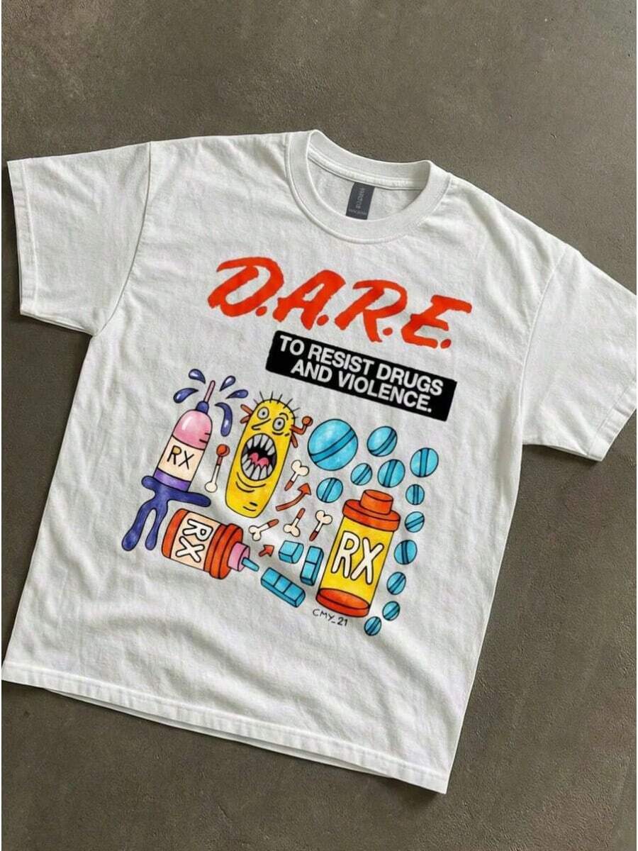 Camiseta Divertida para Hombres y Mujeres, Atrevesete a Resistir la Violencia, Camisetas Gráficas Blancas de Algodón Puro, Perfectas para Conjuntos de Verano, Regalos Divertidos para Vacaciones, Ropa de Verano Y2K - Blanco - Ver 1