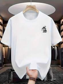 Camiseta Casual de Manga Corta para Hombre - Camiseta de verano suave y transpirable con estampado de conejito y letras, corte estándar para uso diario, prenda versátil, diseño divertido, tela cómoda. - Blanco - Ver 8