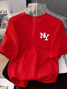 Women's Casual Shirt With NY Lettering, Urban Design, Soft Fabric, Solid Color, Loose Fit, Round Neck, Short Sleeve, Spring/Summer Daily Wear. Suitable As A Gift. Women's Shirt. Blouses > Elegant. Boho Chic. Women's T-Shirt, Soft And Breathable: Perfect For Vacations, Travel, And Festive Occasions, And Suitable For Wearing In Multiple Seasons. - 紅色的 - 查看 10