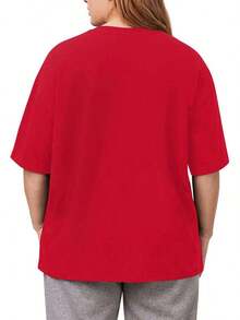 Camisetas Gráficas Y2k para Mujer, Camisetas Oversized de Verano para Mujer, Tops de Algodón para Mujer, Camisetas de Color Sólido, Camisetas Casuales Estampadas de Cuello Redondo de Talla Grande para Mujer, Adecuadas para el Hogar, Deportes y Compras, Suaves y Cómodas, Adecuadas para Primavera y Verano, Tops para Mujer, Regalos para Mujer, Regalos de Carnaval 2026 - Rojo - Ver 3