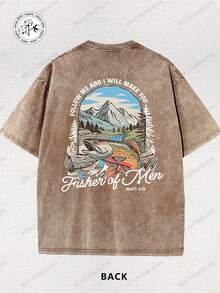 The Gospel Of Matthew, Fishing, Fisherman, Religion, 100% Cotton T-Shirt With Vintage Batik Print, Double-Sided Wash, 250g, Comfortable For Summer, Simple And Casual, Refreshing Short-Sleeved T-Shirt With A Relaxed, Casual Fit. - 咖啡色 - 查看 4