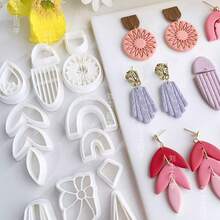Spring & Summer Series Flower Shaped Embossing Clay Sculpting Tool, Elegant Design Mold, Suitable For DIY Earrings And Jewelry Making, Handmade Earring Design, Creative Soft Clay Crafting - White - View 1