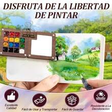 LISAPRO Kit Acuarela Portatil, 24 Colores Mini Set de Acuarelas para Viaje, Paleta de Acuarelas de Bolsillo, 15 Grids Kit de acuarelas, con Bolígrafo y Cuaderno de Bocetos con Clip - Llamativo - Ver 3