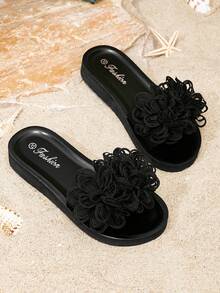 Spring/Summer Fashion Elegant, Classic Generous, Minimalist Stylish, Outdoor Non-Slip Beach Slippers With Decals For Women - Black - View 7