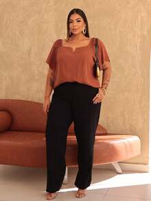 Women's Plus Size  Blouse - Rust Brown - View 5
