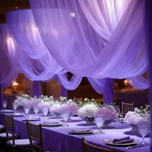[26.2ft Polyester Wedding Draping] 26.2ft Long Polyester Elegant Dark Purple Sheer Chiffon Wedding Arch Draping Sheer Textured Fabric Durable Drapery Fabric For Outdoor Weddings, Valentine's Day, Christmas, And Party Decorations - Purple - View 3