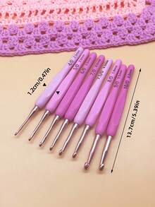 Bộ 8 kim móc len màu gradient, tay cầm bằng cao su mềm dày chống trượt, thiết kế tiện dụng, phù hợp cho việc đan móc hàng ngày và luyện tập cho người mới bắt đầu. - Móc đan màu hồng chuyển sắc - Xem 8