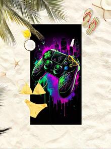 1pc Neon Gaming Controller Beach Towel - Available In Multiple Sizes. Features: Quick-Drying, Soft, Portable, Fashionable, Sand-Resistant, Super Absorbent, Made Of Microfiber. Styles: Bohemian, Tropical, Vintage, Humorous, Yoga, Picnic, UV Protection. Perfect For Beach, Pool And Outdoor Activities; Essential Travel Accessory For Camping, Yoga, Gym, Sports And Swimming. Suitable For Men And Women. - Beach Towel C - View 8