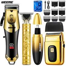 Bộ dụng cụ chăm sóc cá nhân bằng điện WEEME 4 món/3 món/1 món dành cho nam giới - Bao gồm máy cắt tóc không dây, kéo tỉa, máy tỉa râu chính xác, máy tỉa lông mũi và máy cạo râu điện, bộ sạc USB kèm lược dẫn hướng, lý tưởng cho việc cắt tóc tại nhà, cạo râu hàng ngày và chăm sóc toàn thân. - Vàng - Xem 11
