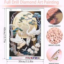 5D钻石画套装，仙鹤图案，全圆形亚克力钻石，手工画布艺术家居墙面装饰 - 查看 2