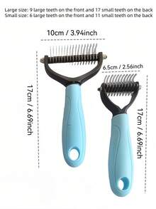 Large/Small Pet Dematting Comb, Double Sided Dog Grooming Rake Brush For Dogs & Cats, Stainless Steel Blades, Non‑Slip Handle Pet Shedding Tool,Dog Rake Brush ,Cat Dematting Tool,Double Sided Pet Grooming Rake,Remove Matted Fur,Pet Hair Knot Cutter - Multicolor - View 11