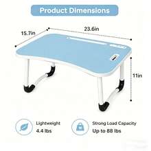 Portable Folding Laptop Desk With Cup Holder & Tablet Slot - Ideal For Work, Writing, Drawing & Eating In Bed Or On The Go, Bedside Table, Lazy Folding Small Table, Desk & Drawer Organizer For Home Storage - 藍色 - 查看 6