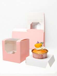 5pcs/20pcs/50pcs Window Bread Box, Pastry Box, New Large Square Cake Box, Small Kraft Paper Cupcake Box, Suitable For Cookies, Macarons, Mini Snacks, Suitable For Holidays, Parties, Paper Cup Cake Box, Birthday Gift Packaging - Multicolor - View 7