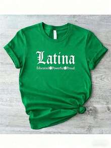 Camiseta Wo'S Latina Pride - Camiseta gráfica con estampado de herencia latínx, educada, poderosa y orgullosa, camiseta empoderadora con letras, cómoda, informal, de manga corta y cuello redondo, ropa casual transpirable, regalo de ropa latina y hispana para mujer, camiseta de manga corta Wo'S, camiseta extragrande con estampado de trébol verde de San Patricio de Wo'S, camiseta casual para regalo de San Valentín, Juneteenth 1865, camiseta patriótica con estampado de la bandera estadounidense, camiseta para el día del partido de la Copa del Mundo, camiseta gráfica fresca de verano, tela suave y transpirable, cómoda durante todo el día. Para el verano - Verde - Ver 1