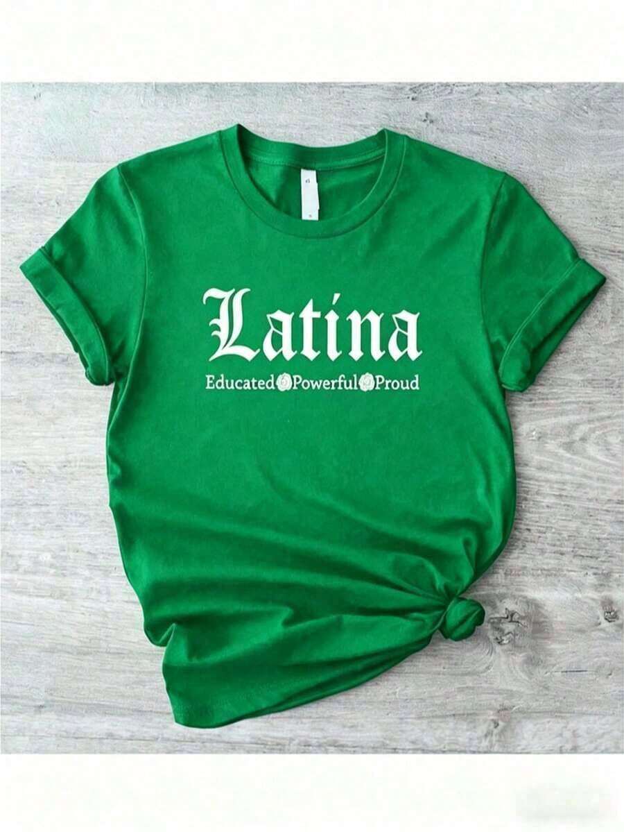 Camiseta Wo'S Latina Pride - Camiseta gráfica con estampado de herencia latínx, educada, poderosa y orgullosa, camiseta empoderadora con letras, cómoda, informal, de manga corta y cuello redondo, ropa casual transpirable, regalo de ropa latina y hispana para mujer, camiseta de manga corta Wo'S, camiseta extragrande con estampado de trébol verde de San Patricio de Wo'S, camiseta casual para regalo de San Valentín, Juneteenth 1865, camiseta patriótica con estampado de la bandera estadounidense, camiseta para el día del partido de la Copa del Mundo, camiseta gráfica fresca de verano, tela suave y transpirable, cómoda durante todo el día. Para el verano - Verde - Ver 1