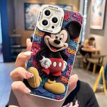 Disney Mickey Mouse Phone Case, Graffiti Streetwear Protective Cover. Compatible With IPhone 17, 16, 15, 14, 13, 12, 11 Pro Series And Galaxy S22, S23, S24, S25 Models, Featuring Mickey In Plush Texture Against A Vibrant Graffiti Background, Perfect For  Disney Fans, Ideal For Birthdays, Holidays, Anniversaries, Graduation Gifts, Or Any Special Occasion To Surprise Family, Friends, Classmates, And Loved Ones. - trắng - Xem 2