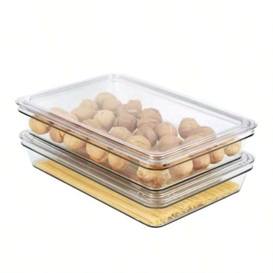 QY- Juego de 2 Organizadores de Refrigerador Apilables Transparentes -Contenedores para Refrigerador - Contenedores para Alimentos - Contenedores Organizadores sin BPA para Cocina y Gabinetes -1188 - Transparencia - Ver 1