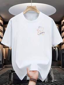 Camisetas Deportivas de Manga Corta Estampadas a la Moda para Hombre y Mujer - Estilo Urbano Vintage Unisex, Camiseta de Algodón Holgada de Manga Corta con Cuello Redondo - Blanco - Ver 1
