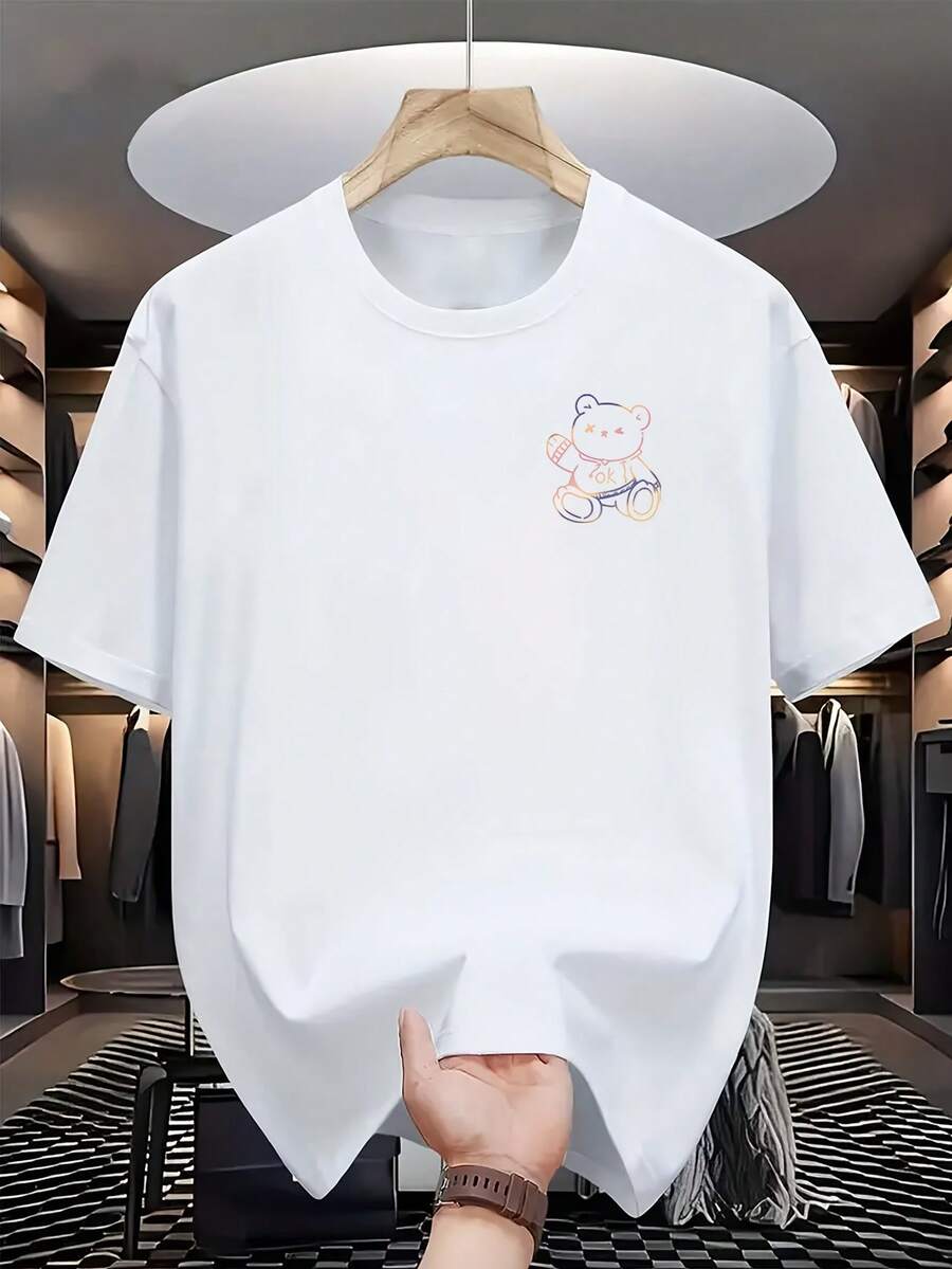 Camisetas Deportivas de Manga Corta Estampadas a la Moda para Hombre y Mujer - Estilo Urbano Vintage Unisex, Camiseta de Algodón Holgada de Manga Corta con Cuello Redondo - Blanco - Ver 1