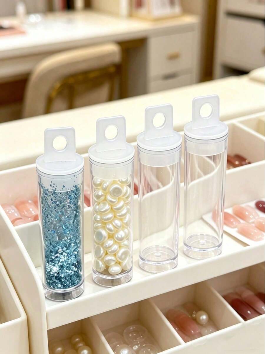 1/3/10 piezas Caja de almacenamiento de perlas y rhinestones transparentes para decoración de uñas, caja organizadora de plástico con agujero para colgar, herramienta de manicura - Multicolor - Ver 1
