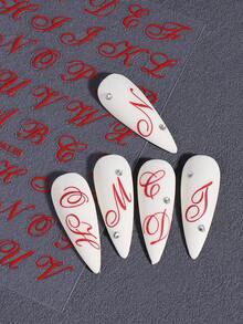 5pcs/Set Handwritten Letter Nail Stickers, Black/Red/Blue/Gold/Silver 3D Self-Adhesive Nail Art Decals, DIY Nail Supplies For Women - Multicolor - View 5