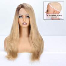 Tóc giả ombre màu vàng bạch kim, ren phía trước 13*4*1, tóc giả dài thẳng, chịu nhiệt, làm từ chất liệu tổng hợp, thích hợp cho nữ, cosplay và sử dụng hàng ngày. - Tóc vàng ombre - Xem 11