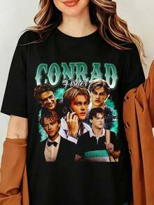 Conrad Fisher The Summer I Turned Pretty Graphic T-Shirt Christopher Briney Vintage 90s Bootleg Print Black Oversized Cotton Tee Men Women Streetwear Top, Summer Romance Shirt, Cousins Beach Shirt, TSITP Conrad Fisher Shirt, Team Conrad Shirt - Black - View 6