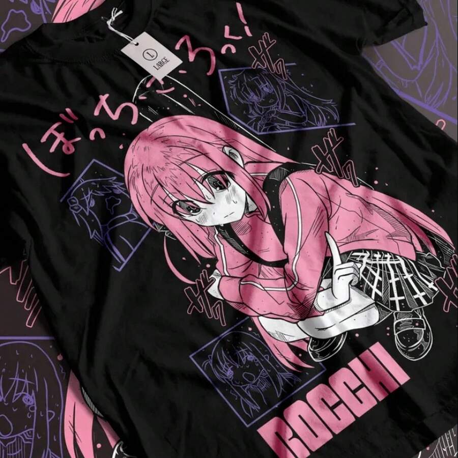Camiseta Hitori Gotou Bocchi The R1OCk Kawaii YamA1DA Nijika Ijichi Anime TShirt 220G de algodón suave para hombre y mujer, confeccionada con tela premium duradera y agradable al tacto, adecuada para todo tipo de cuerpo y para uso diario. Camisetas casuales transpirables y ligeras, conjuntos elegantes para otoño, perfectas para el día a día, actividades al aire libre, viajes, vacaciones y diversas fiestas temáticas durante todo el año. - Negro - Ver 1
