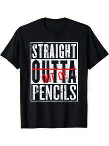 English Teacher Print T-Shirt, Funny Graphic Tee, Outdoor Clothing, Back To School Outfit, Casual Short Sleeve Crew Neck T-Shirt. A Short-Sleeve T-Shirt Suitable For Home, Everyday Wear, Parties, And Travel; Perfect As A Gift For Friends Or Family. - 黑色 - 查看 1