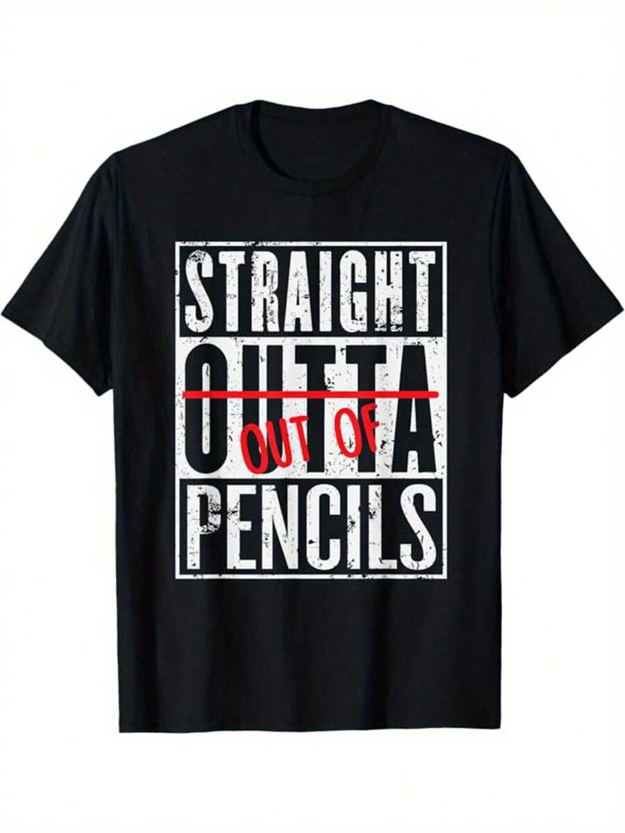English Teacher Print T-Shirt, Funny Graphic Tee, Outdoor Clothing, Back To School Outfit, Casual Short Sleeve Crew Neck T-Shirt. A Short-Sleeve T-Shirt Suitable For Home, Everyday Wear, Parties, And Travel; Perfect As A Gift For Friends Or Family. - 黑色 - 查看 1