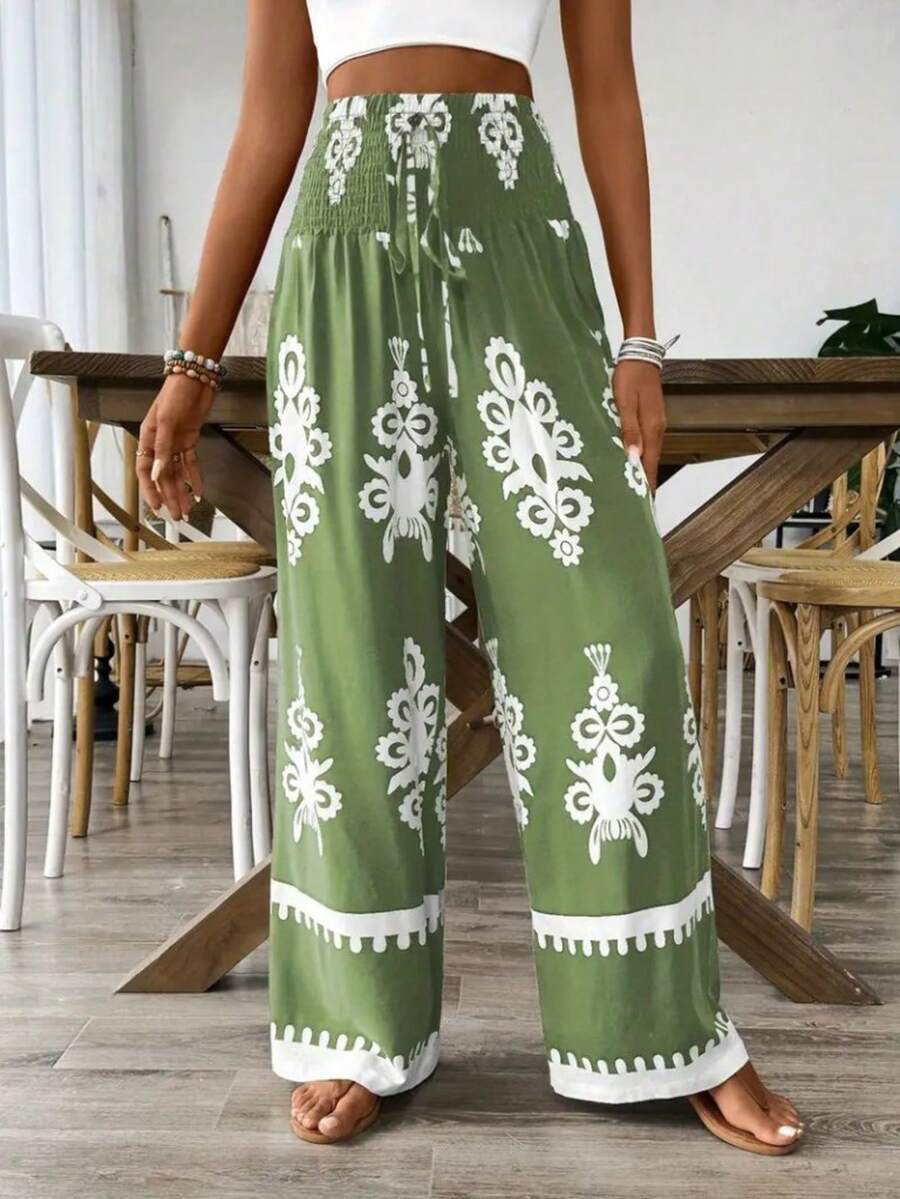 Women's Pleated Casual Versatile Daily Wear Long Pants - Green - View 1