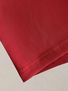 Mono sin tirantes de pierna ancha con hebilla metálica y ribete de contraste para mujer, mono formal elegante de lujo y alta calidad para mujer - Rojo - Ver 4