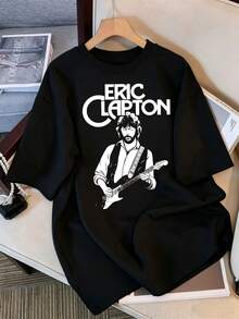 2026 T-Shirt, Erics Clapton Black And White Portrait Graphic T-Shirt, Oversized Casual T-Shirt For Rock Legend Fans, Retro K-Pop Idol Bootleg Style Oversized T-Shirt, Vintage Graphic Print T-Shirt, Short Sleeve Casual Top, K-Pop Fan Merchandise, Black Streetwear T-Shirt For Fans, Vintage K-Pop Star Graphic T-Shirt, Short Sleeve Oversized T-Shirt With Retro Lightning Bolt Letter Print, Black Casual Crew Neck Top, Streetwear Style Idol Fan Gift, Comfortable Loose Fit Cotton Blend T-Shirt For Women And Men. - Black - View 6